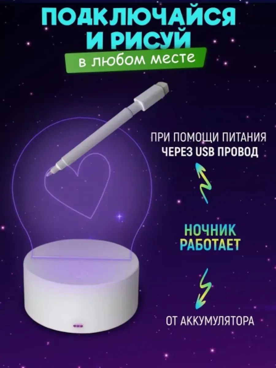 Ночник / Светильник, Интерактивный с маркером для рисования, 16 Цветов, C Пультом
