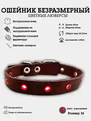 Коричневый ошейник из натуральной кожи для собак, безразмерный, цветные люверсы с подпряжником