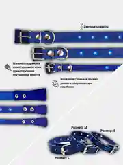 Синий ошейник из натуральной кожи для собак, безразмерный, цветные люверсы с подпряжником