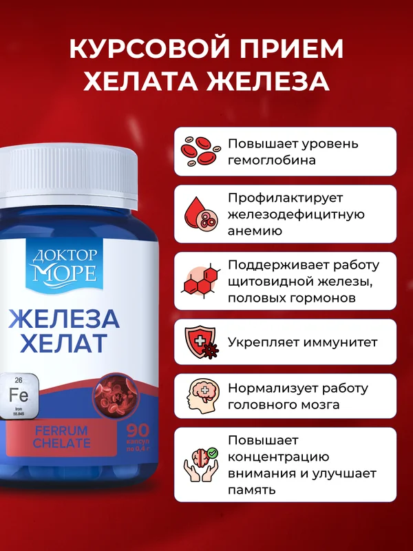 БАД к пище Доктор Море Железа хелат, 90 капсул