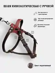 Черный шлея кинологическая из натуральной кожи, два слоя, с ручкой, усиленная, регулируемая
