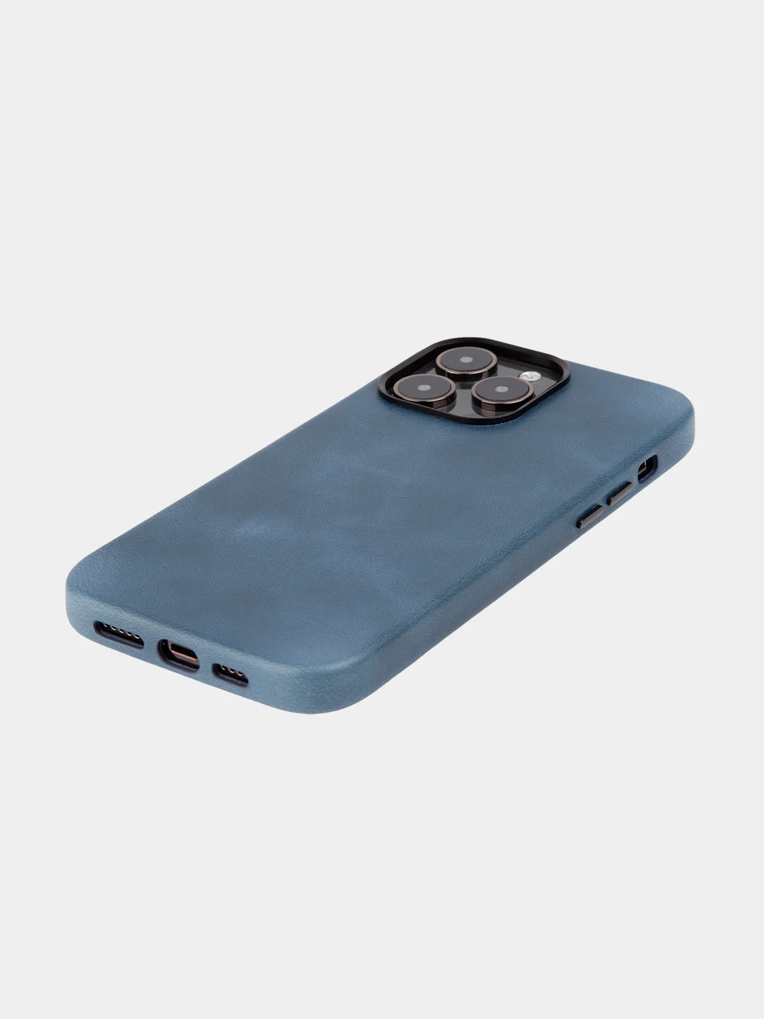 Синий чехол MagSafe для Apple iPhone 14 Pro Max кожаный BROSCORP из натуральной кожи защитный
