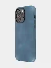 Синий чехол MagSafe для Apple iPhone 14 Pro Max кожаный BROSCORP из натуральной кожи защитный