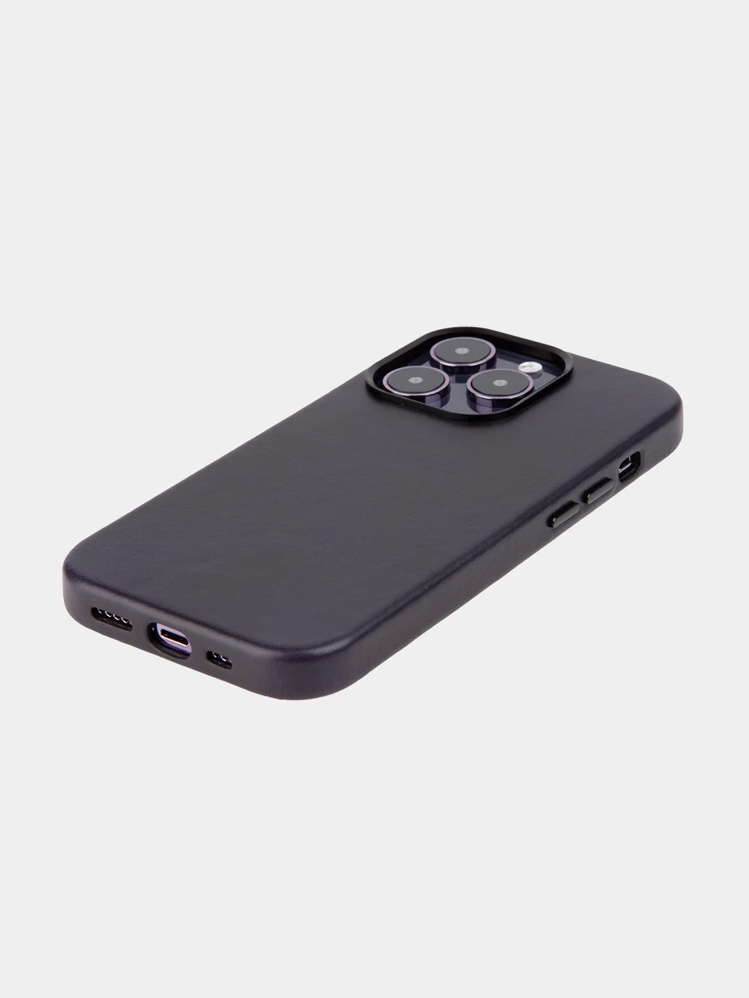Черный чехол MagSafe для Apple iPhone 14 Pro кожаный BROSCORP из натуральной кожи с защитой камер