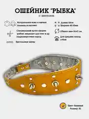 Бежевый ошейник с шипами "Рыбка" из натуральной кожи и ватина