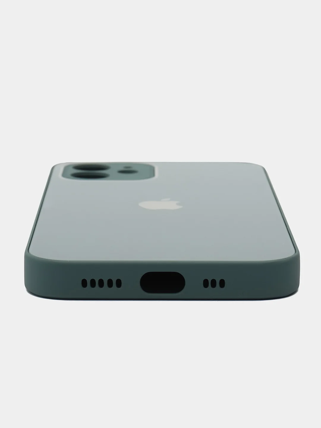 Зеленый силиконовый чехол для iPhone 12, со стеклянной панелью