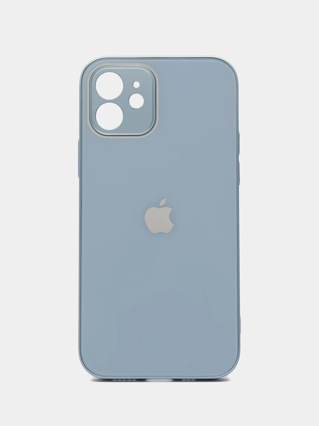 Светло-синий силиконовый чехол для iPhone 12, со стеклянной панелью