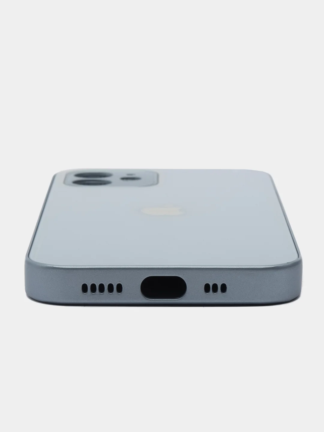 Светло-синий силиконовый чехол для iPhone 12, со стеклянной панелью