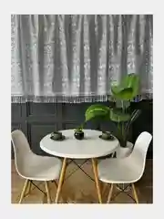 Серебряный тюль на кухню короткая 300x150