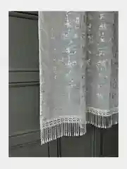 Серебряный тюль на кухню короткая 300x150