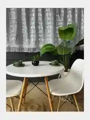 Серебряный тюль на кухню короткая 300x150