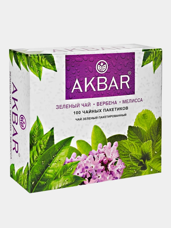 Чай зеленый AKBAR "Мелисса - вербена", 100 пакетиков по 2 г