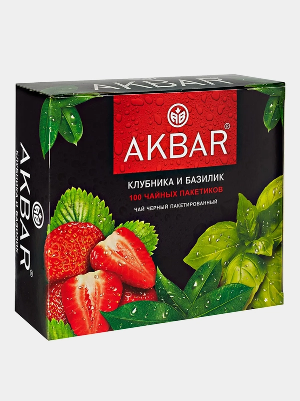 Чай черный AKBAR "Клубника и базилик", 100 пакетиков по 1,5 г