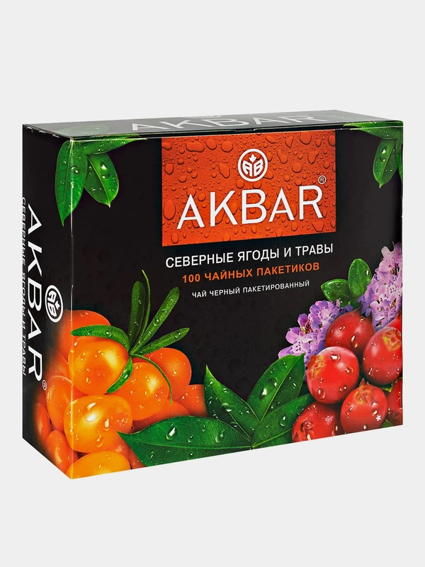 Чай черный AKBAR "Северные ягоды и травы", 100 пакетиков по 1,5 г