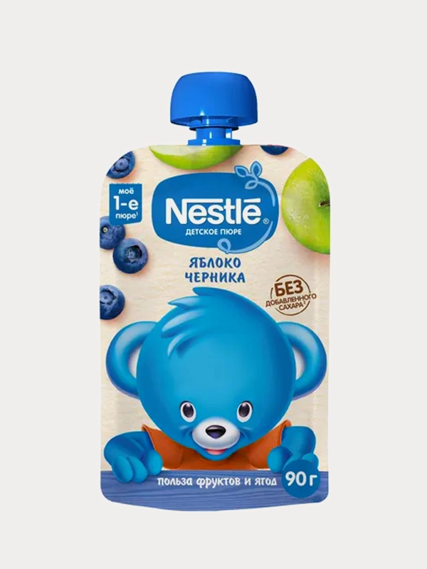 Пюре фруктовое NESTLE яблоко, черника, 90г