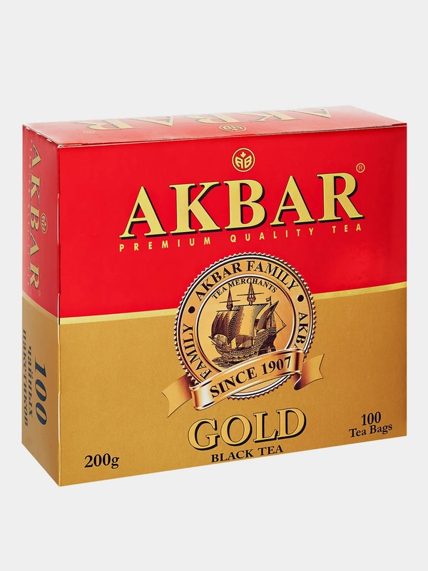 Чай черный AKBAR GOLD, 100 пакетиков по 2 г