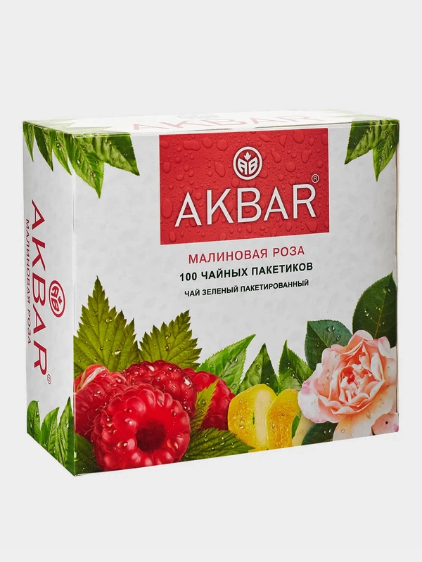 Чай зеленый AKBAR "Малиновая Роза", 100 пакетиков  по 1,5г
