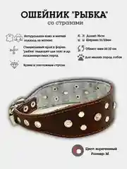 Коричневый ошейник "Рыбка со стразами" из натуральной кожи и ватина
