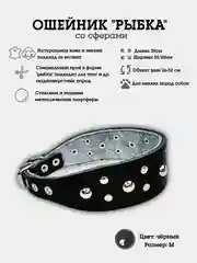 Черный ошейник "Рыбка со сферами" из натуральной кожи и ватина