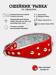 Красный ошейник "Рыбка со сферами" из натуральной кожи и ватина