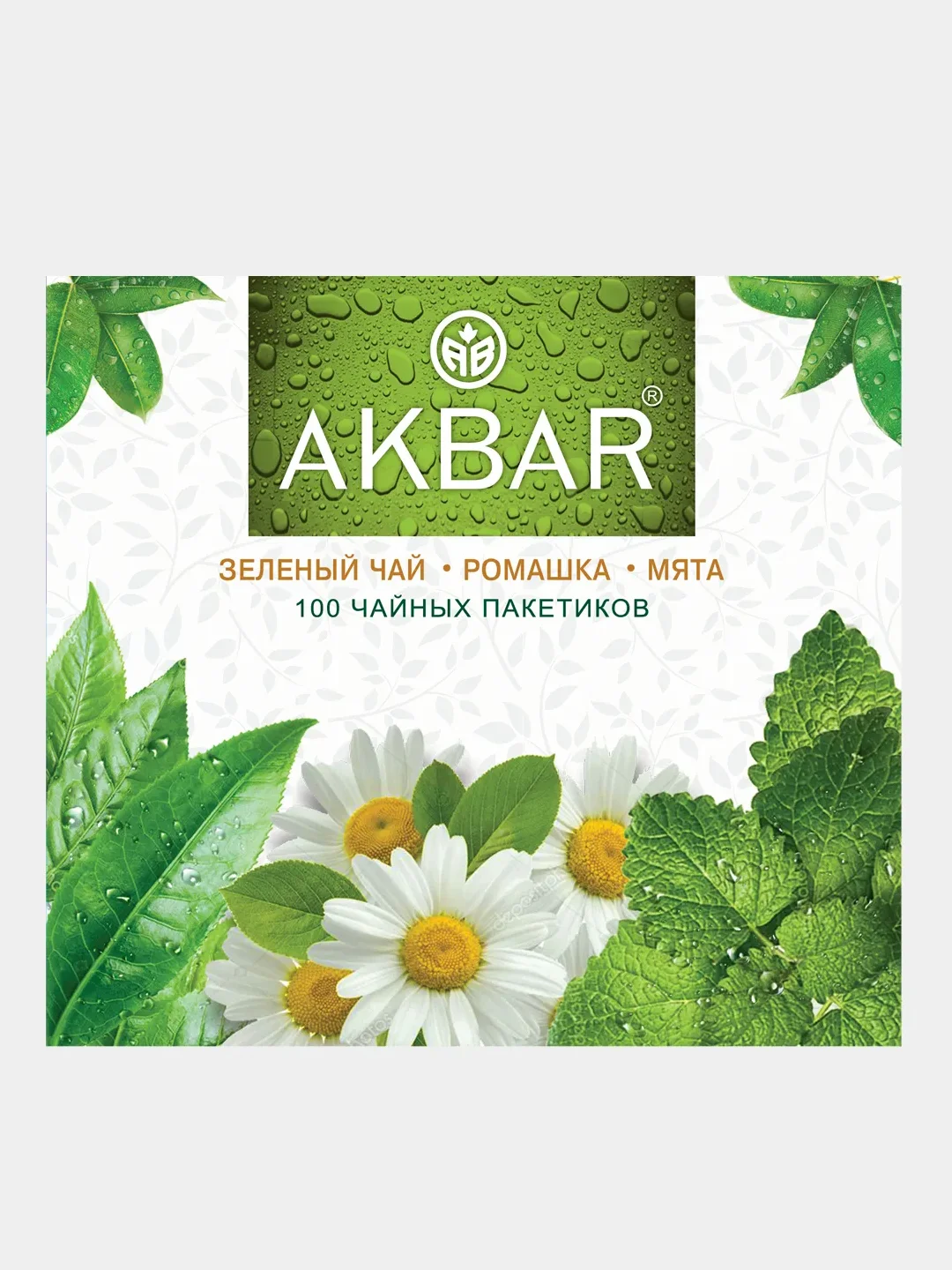 Чай зеленый AKBAR Ромашка и мята, 100 пакетиков по 2 г