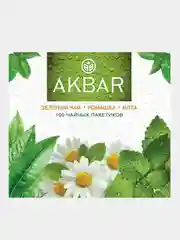 Чай зеленый AKBAR Ромашка и мята, 100 пакетиков по 2 г