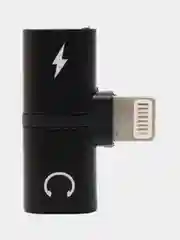 Черный переходник GL-011 для подключения наушников и зарядки, штекер Lightning, 2 гнезда
