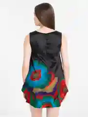 Платье женское, атласное, с яркими цветами