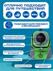 Зеленый рюкзак переноска для собак и кошек, дорожная сумка