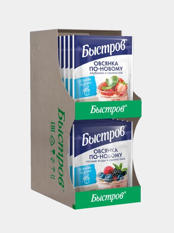 Овсянка БЫСТРОВ ассорти "Клубника" и "Лесные ягоды", 35 г, 20 шт