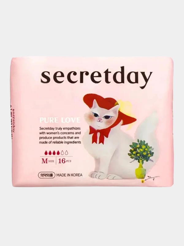 Хлопковые гигиенические прокладки SECRETDAY PURE LOVE, М, 16 штук