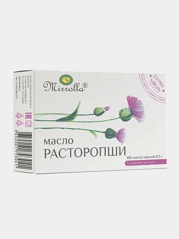 Масло Расторопши Mirrolla 0,3г, 100 капсул