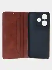 Коричневый чехол-книжка для Xiaomi Redmi 13 (4G) из высококачественной искусственной кожи