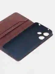 Коричневый чехол-книжка для Xiaomi Redmi 13 (4G) из высококачественной искусственной кожи