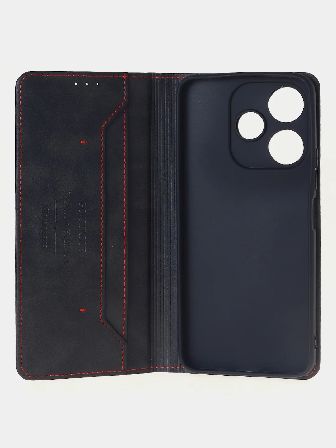 Черный чехол-книжка для Xiaomi Redmi 13 (4G) из высококачественной искусственной кожи