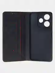 Черный чехол-книжка для Xiaomi Redmi 13 (4G) из высококачественной искусственной кожи