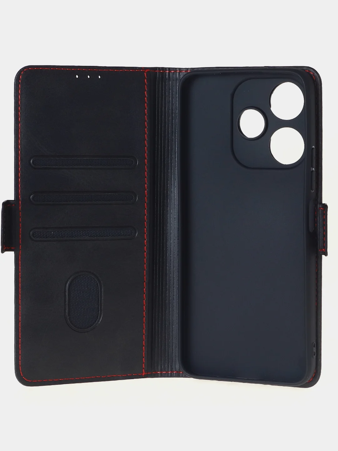 Угольный чехол-книжка для Xiaomi Redmi 13 (4G) из высококачественной искусственной кожи