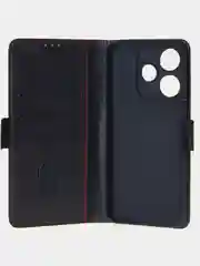Угольный чехол-книжка для Xiaomi Redmi 13 (4G) из высококачественной искусственной кожи