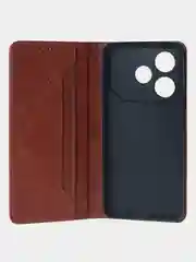 Коричневый чехол-книжка для Tecno Pova 6 Neo из высококачественной искусственной кожи