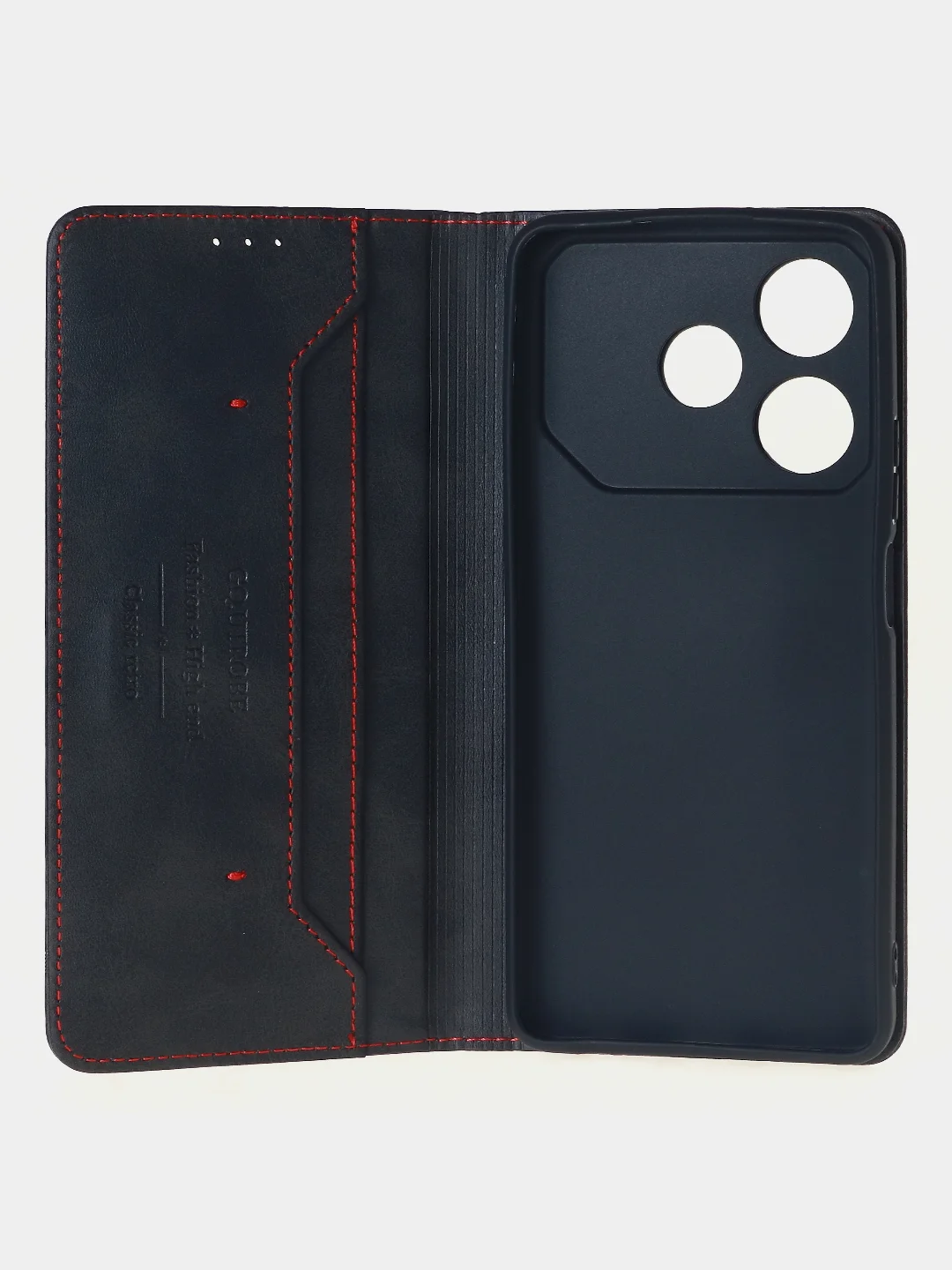 Черный чехол-книжка для Tecno Pova 6 Neo из высококачественной искусственной кожи