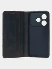 Черный чехол-книжка для Tecno Pova 6 Neo из высококачественной искусственной кожи