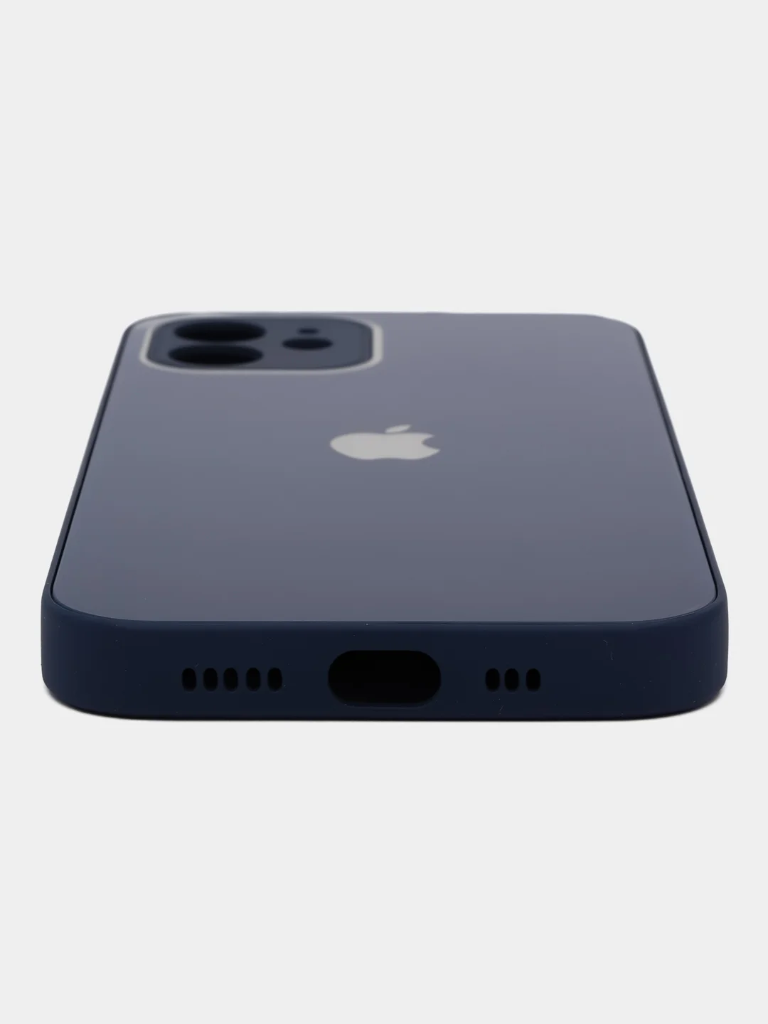 Синий силиконовый чехол для iPhone 12, со стеклянной панелью