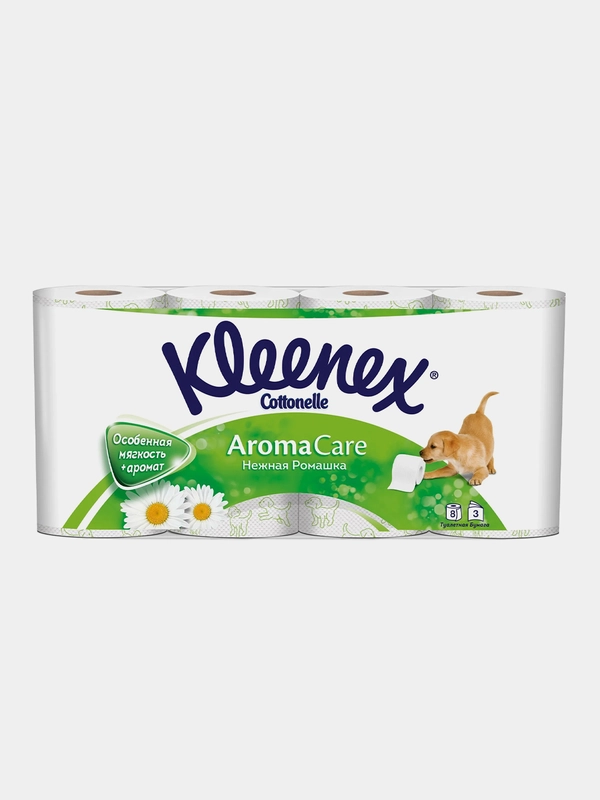 Туалетная бумага Kleenex "Нежная ромашка", 3 слоя, 8 рулонов