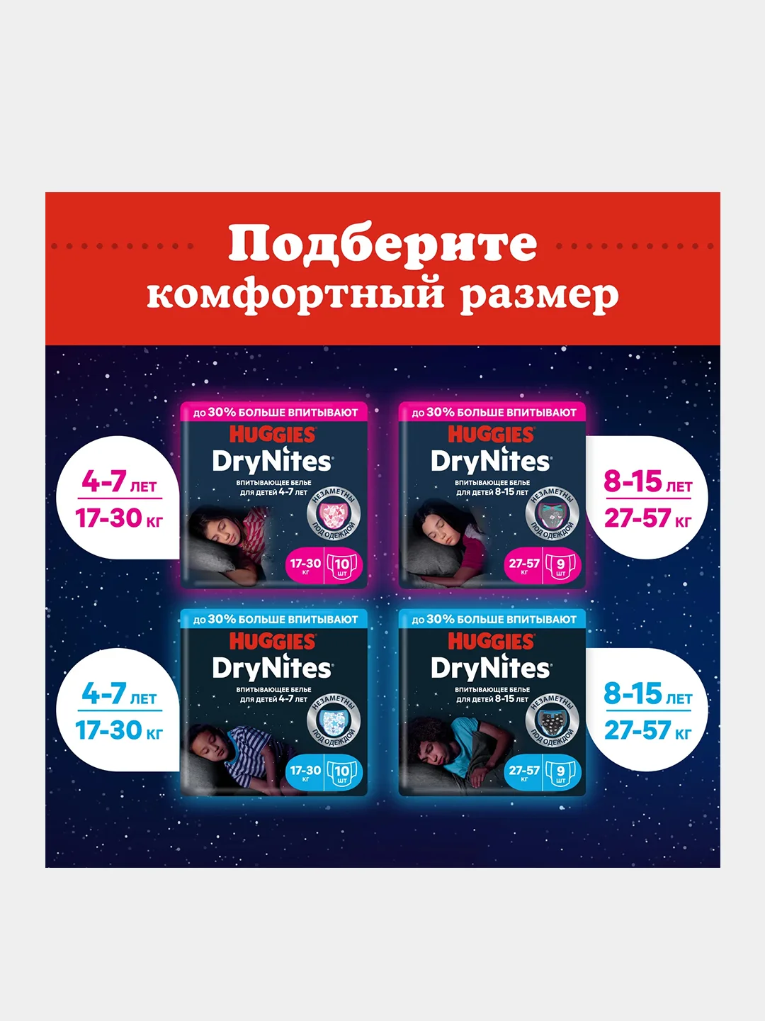 Подгузники трусики Huggies Drynites для мальчиков, 4-7 лет, 10шт.