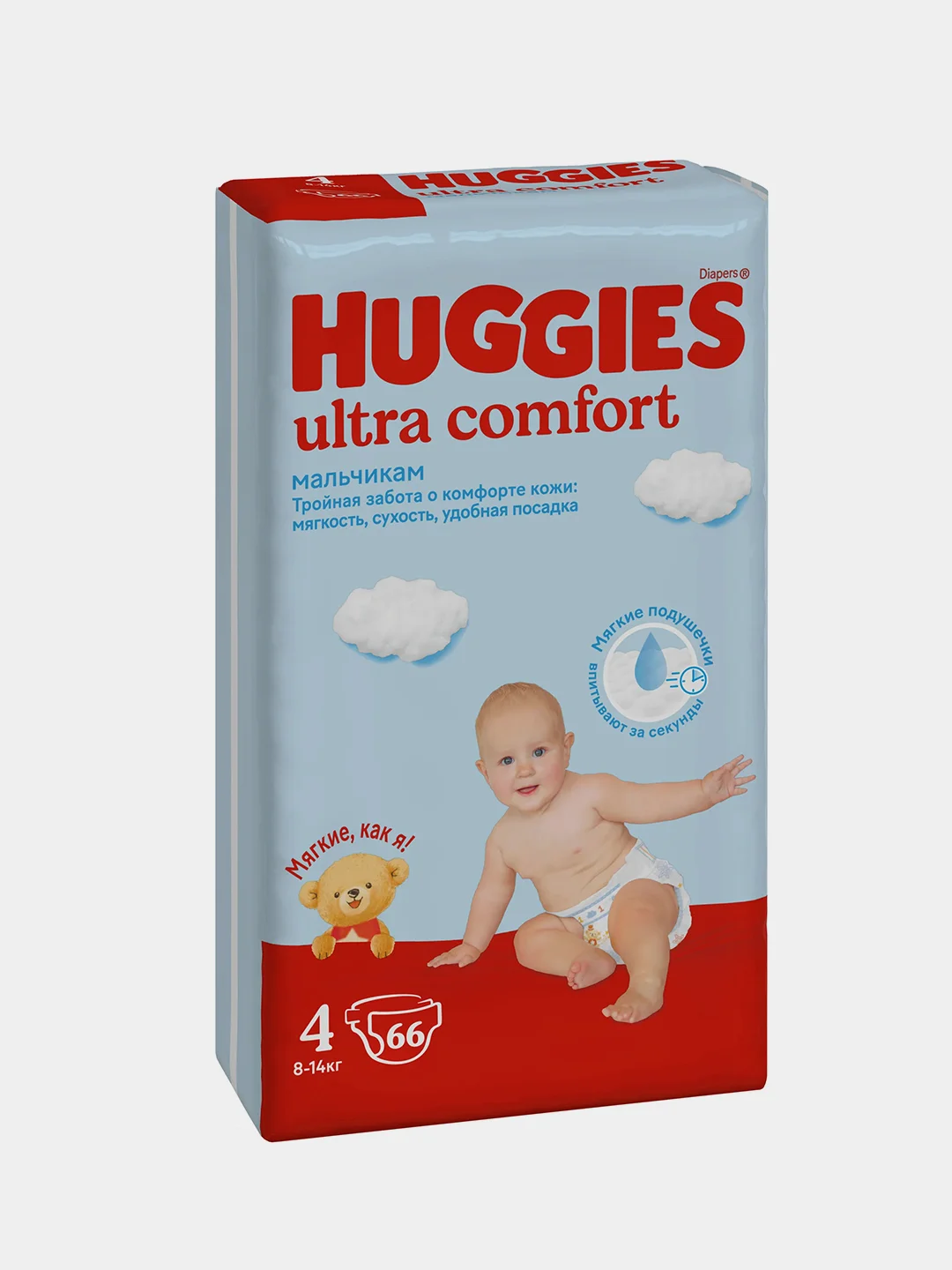 Подгузники Huggies Ultra Comfort для мальчиков 8-14кг, 4 размер, 66шт