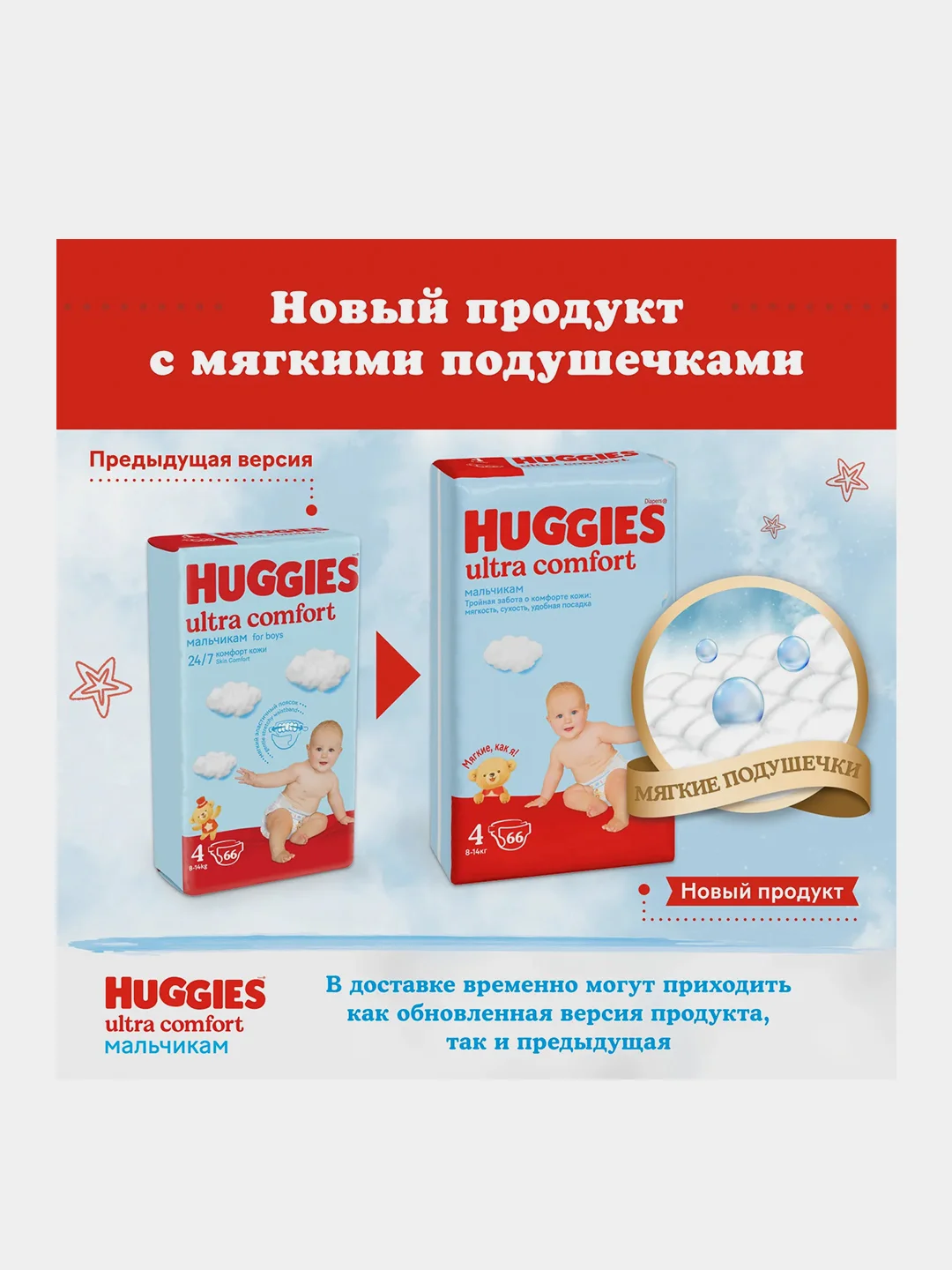 Подгузники Huggies Ultra Comfort для мальчиков 8-14кг, 4 размер, 66шт