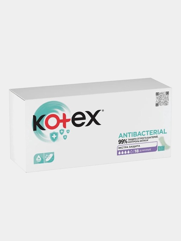 Ежедневные прокладки Kotex Antibacterial Длинные, 18шт.