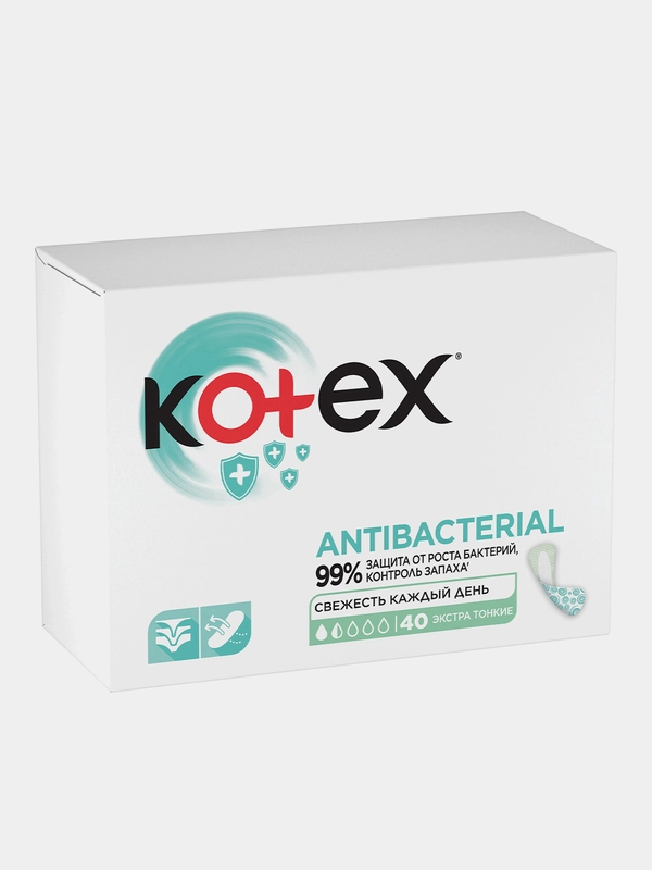 Ежедневные прокладки Kotex Antibacterial Экстра тонкие, 40шт.