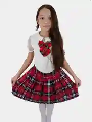 Красный детская юбка школьная в клетку плиссе