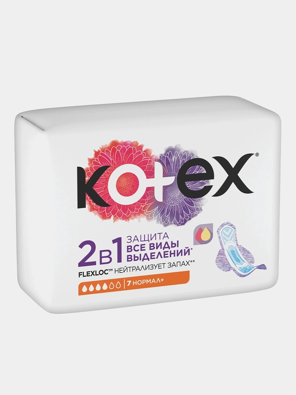 Гигиенические прокладки Kotex 2в1 Нормал+, 7шт.